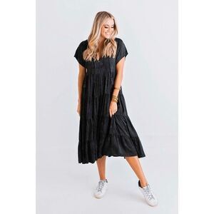 Karlie Green Snake Snakeskin Print Tiered Short Sleeve Midi Dress Size Large